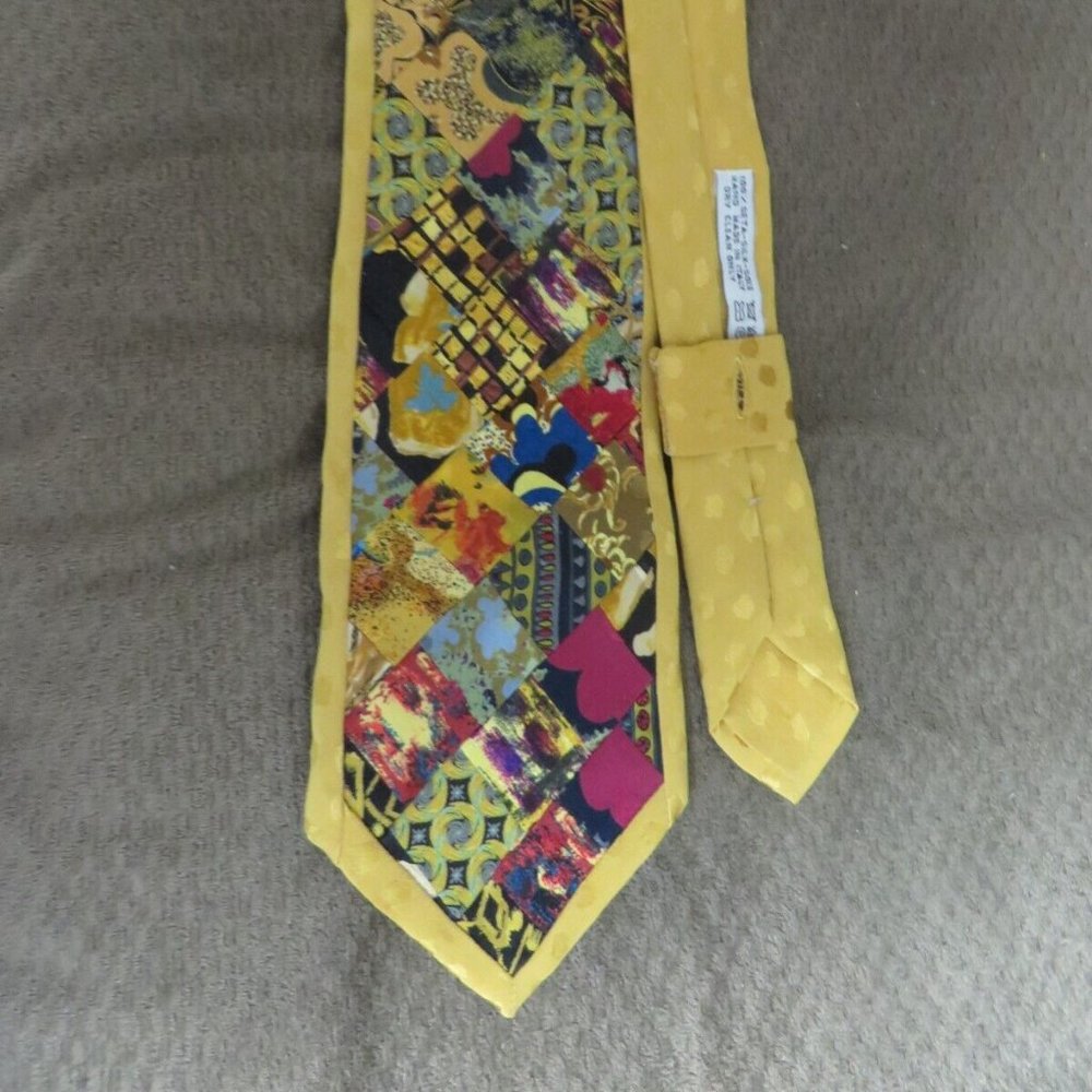 ❤️BRIONI ITALY Patchwork 100% Silk Yellow Luxurious Tie 59x4